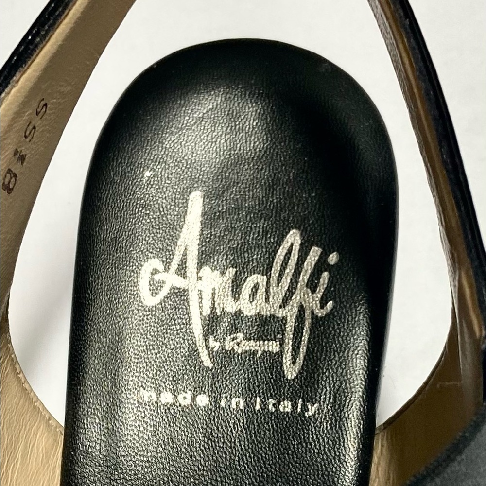 Amalfi Black Patent Sandals with Elastic Crisscross Straps and Slingback 8 1/2 N - Picture 2 of 5
